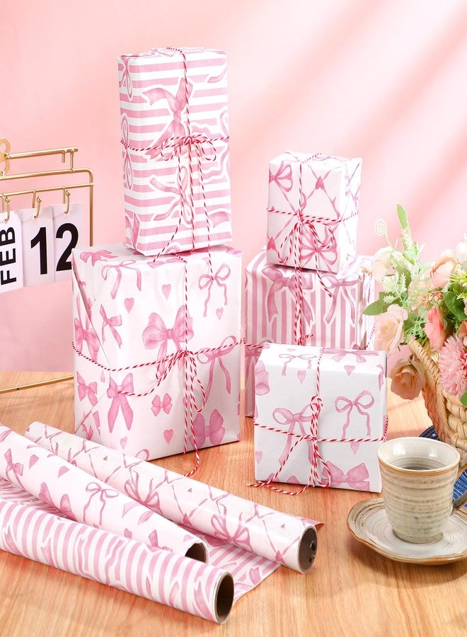 Moinchore 6 Rolls Pink White Bow Wrapping Paper 16 x 39 Inch Per Roll Bachelor Party Decorations Pink White Bow Tissue Printed Wrapping Paper Gift for Bridal Shower Birthday Graduation Party Decor, 3 Style - Image 3
